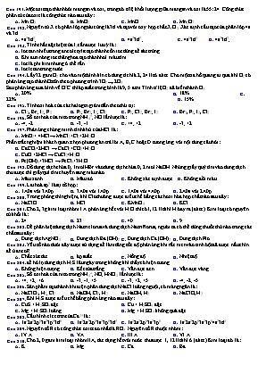 Câu hỏi trắc nghiệm ôn tập Hóa học Lớp 10